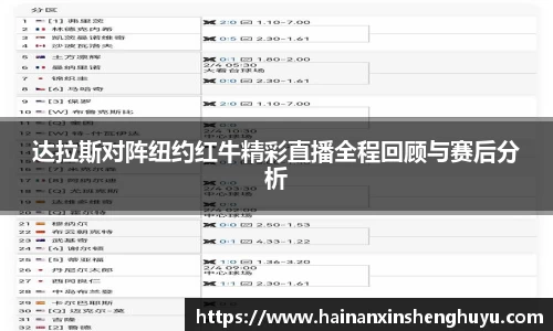 达拉斯对阵纽约红牛精彩直播全程回顾与赛后分析