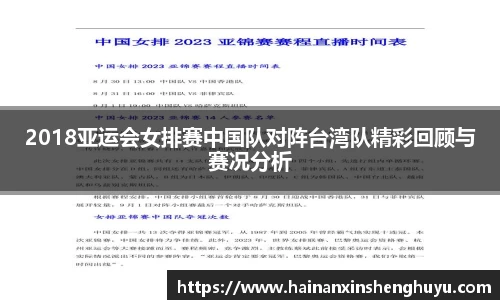 2018亚运会女排赛中国队对阵台湾队精彩回顾与赛况分析
